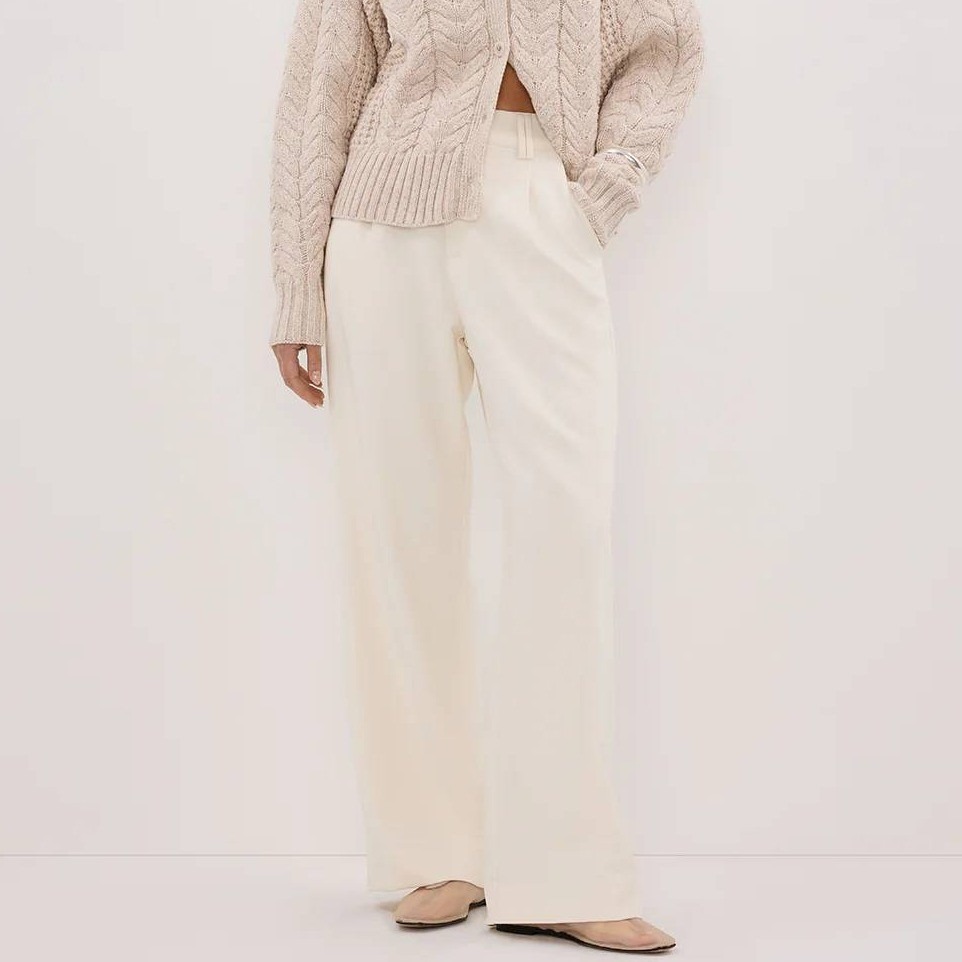 Dissh Celine Cream Wide Leg Trouser Pants High Rise Tailored Size 10